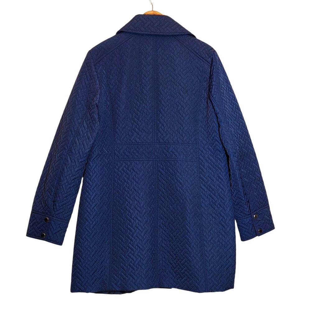 Anne Klein Blue Quilted A-Line Mid Length Snap Front Coat Size L/XL Chic - Picture 4 of 16